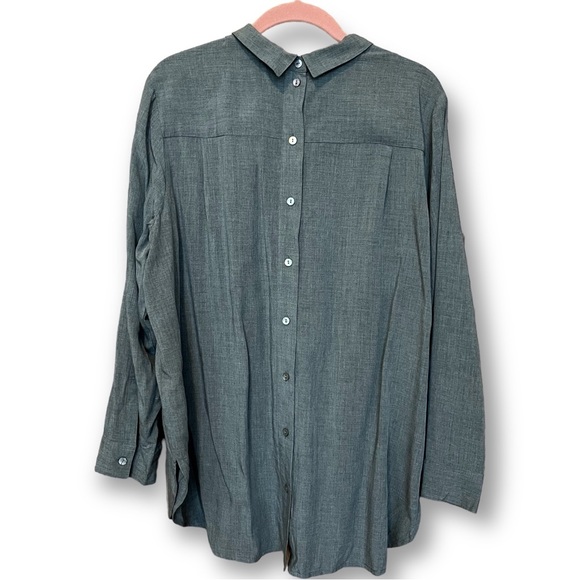 J. Jill Button-Back Tunic Minimalist Gray Long Sleeve Collared High-Low Shirt - Picture 4 of 13